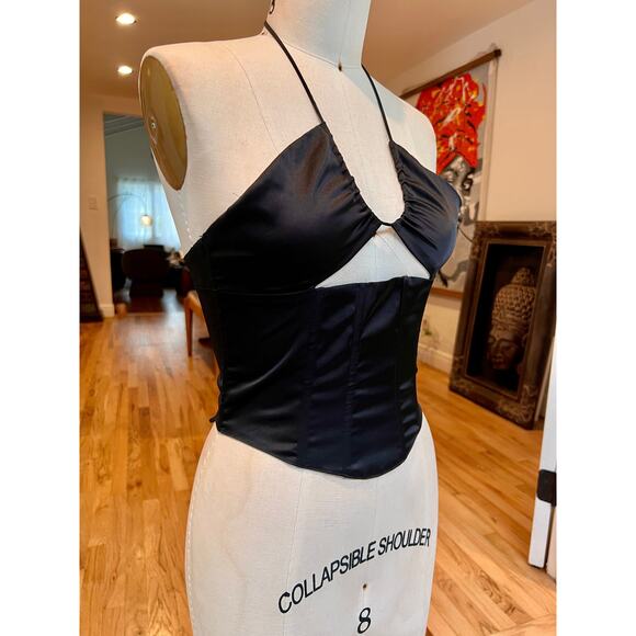 Garota Black Satin Semi-Corset Top, XS/S - Picture 3 of 5